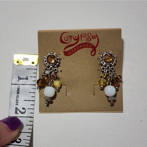 Treska Tan White beaded dangle earrings new!!! - Picture 3 of 3